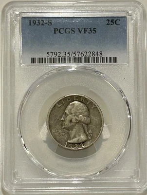 1932 S Washington Silver Quarter PCGS VF35 Key Date Only 408k Minted - Image 1 of 4
