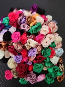 Sewing & Craft Mini Satin Ribbon Roses 160+ Various Colors Shades Polyester - Picture 1 of 7