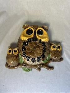 Vintage 1970s Owls on a Branch Ceramic Wall Clock - Retro Home Decor (Working) - Picture 1 of 24