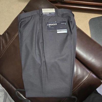 NUEVO Pantalones de vestir para hombre BRAGGI calce clásico frente plano gris medio talla 34X32 Foto 1 de 4