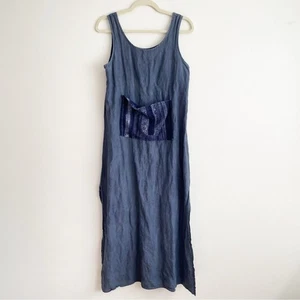 CP SHADES linen flax maxi dress patch pocket chambray small long sleeveless S - Picture 1 of 12