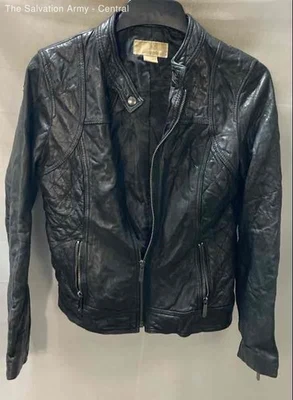 Женская мотоциклетная куртка Michael Kors черная кожа с длинным рукавом размер средний - Изображение 1 из 4