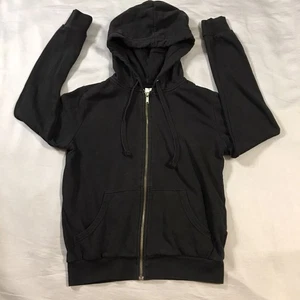 H&M Basic Hoodie Damen extra klein schwarz Reißverschlusstaschen - Bild 1 von 10
