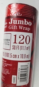 Jumbo Gift Wrap 120 Sq Ft Roll 3.3' x 12 yd Red & Black Plaid Any Occasion Wrap - Picture 1 of 5