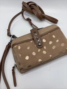 Süße kleine Leder The Ask Crossbody Handgelenktasche hellbraun/roségold metallic - Bild 1 von 13