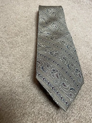 Corbata de seda vintage Oscar de la Renta Couture para hombre beige gris azul cachemira Foto 1 de 4