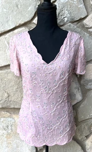 Vintage Marina Bresler Top XS S Pink Beaded Silk? Short Sleeves Party Evening - Picture 1 of 11