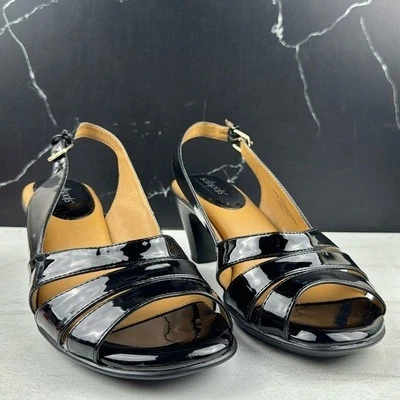 Softspots Neima Pillowtop Technology Women’s Peep Toe Heel Black Patent sz 9.5WW - Imagem 1 de 4