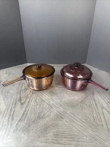 Set Of 2 VTG VISION by Corning U.S.A. 2.5L Sauce Pan With PYREX Lid  Pre-owned - Picture 1 of 9