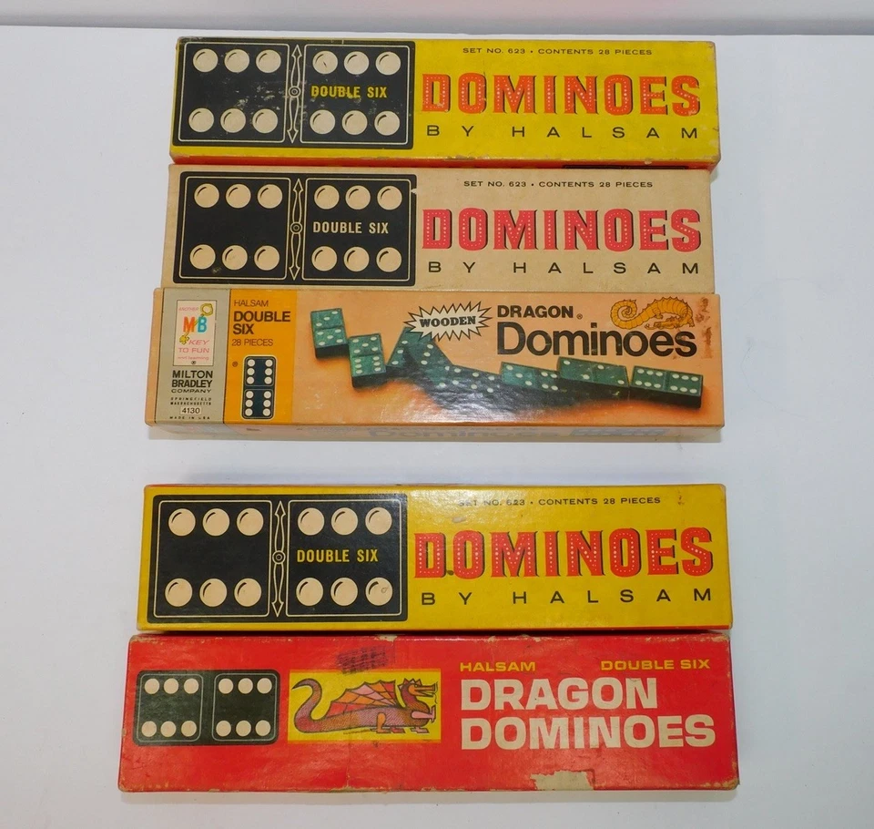 Juego de 5 cajas de dominó de colección - Halsam (4) Milton Bradley madera puntos blancos faltan 2 Foto 1 de 4