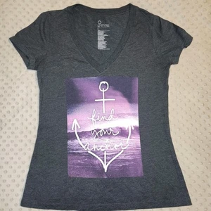 Empyre Find Your Anchor grau lila heiß sexy Matrose Zen SS Shirt Grafik Large L - Bild 1 von 6