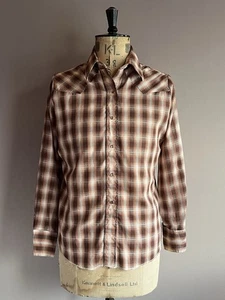 Panhandle Shirt Mens Size 16in 38cm Brown Check Pearl Snap Western USA Made - Picture 1 of 11