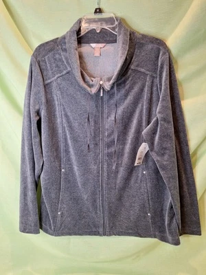 #606 Chaqueta Ciervo Blanco Mujer Terciopelo Cremallera Completa Talla XL Gris Nueva Con Etiquetas Foto 1 de 4