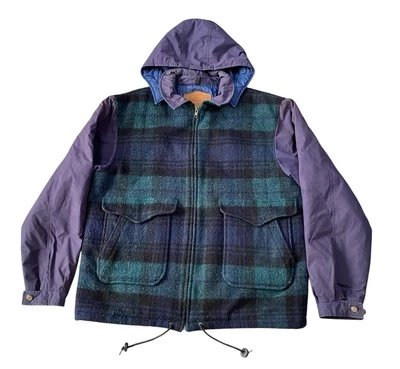 Woolrich Jacket Womens Large Plaid Full Zip Hooded Pockets Vintage-FLAW - Imagem 1 de 4