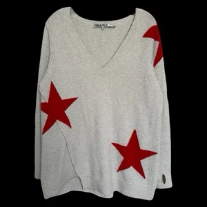 Pam & Gela Pullover grau rot Sternenmuster Gr. S asymmetrisch Wolle Alpaka Mischung - Bild 1 von 9