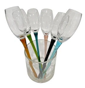 Flautas de champán sopladas a mano con tallo multicolor 11" juego de 6 + jarrón de vidrio incluido - Imagen 1 de 4