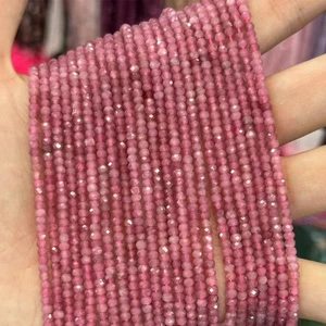 Cuentas espaciadoras de disco rondelle micro facetadas de turmalina rosa natural genuina de 2x3 mm - Imagen 1 de 6