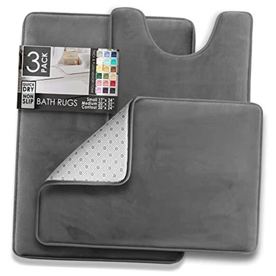  Juego de 3 alfombras de baño de terciopelo con espuma viscoelástica para baño carbón macizo juego de 3 piezas Foto 1 de 2