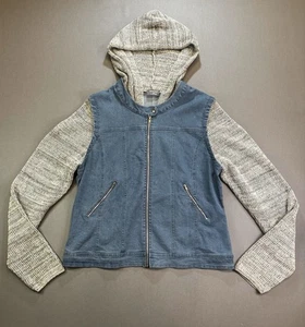 Masseys Damen 2X Jeansjacke Hoodie Strickärmel blau Jeans Reißverschluss vorne - Bild 1 von 9