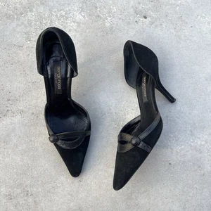 Sergio Rossi |Authentic Vintage Black Suede Leather Python Pointed Toe (34.5) - Picture 1 of 12