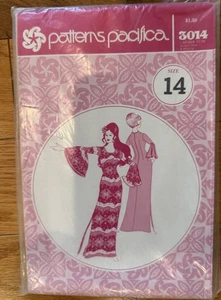 Vintage Patterns Pacifica 3014 Bell Sleeve Long Dress Hawaiian Maxi Womens 14 - Picture 1 of 5