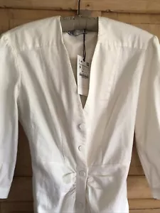 Zara Cream Linen Cotton Mix Belted Midi Pencil Wiggle Dress Size S BNWT Ready - Picture 1 of 10
