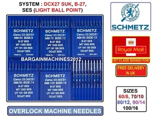 SCHMETZ DCX27 B27 SES L/PUNTO DE BOLA SOBRE CERRADURA AGUJAS DE MÁQUINA DE COSER INDUSTRIAL - Imagen 1 de 7