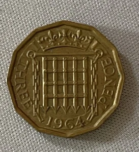 1964 Großbritannien Großbritannien 3 Pence Thruppence Thrupenny Queen Elizabeth II Münze (64i) - Bild 1 von 2