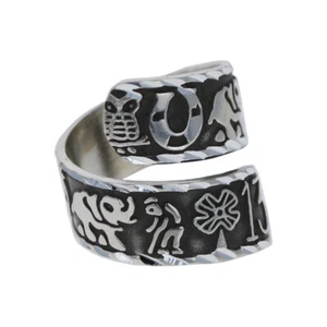 Sterling Silver, Lucky Symbol Duo Ring, Diamond Cut Beveled Edge, Lucky, R12387 - Picture 1 of 2