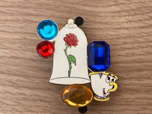 DISNEY BEAUTY AND THE BEAST ROSE JAR AND CHIP JEWELED PIN