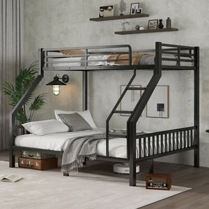Twin XL Over Queen Metal Bunk Bed with Ladder and Slats Support for Adults Teens - Picture 1 of 12