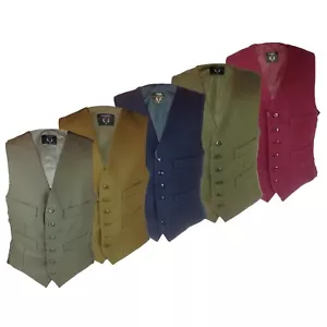 Mens 100% Cotton Moleskin Waistcoat Satin back Lining adjustable Buckle Country - Picture 1 of 7