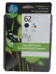 Genuine HP 62 Black & Tri-Color Ink Catridges 2 Pack (06-2025) Unopened! - Picture 1 of 5