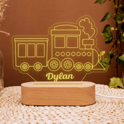 Train Locomotive Night Light LED Lamp Personalized Name 16 Colors With Remote - Image 1 of 4
