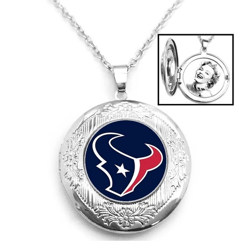 Houston Texans Womens 925 Silver 20" Link Chain Necklace And Photo Locket D16 Cover
