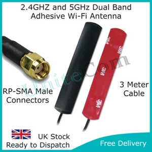 Antenna montaggio adesivo Wi-Fi dual band 2,4 e 5 GHz cavo connettore RP-SMA - Foto 1 di 4