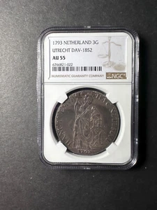 Netherlands silver 3 gulden 1793 Utrecht toned about uncirculated NGC AU55 - Picture 1 of 2