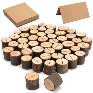 Tosnail 50 Pieces Rustic Wooden Place Card Holders with 50 Kraft Paper Cards ... - Picture 1 of 9