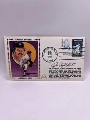 Jim Catfish Hunter Signed 1987 First Day Cover FDC Envelope Cachet Beckett L2 - Image 1 of 3