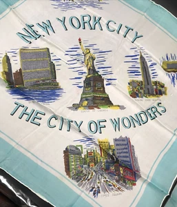 VTG 1950s New York City NYC City of Wonders Souvenir Scarf Handkerchief 32x32 - Picture 1 of 11