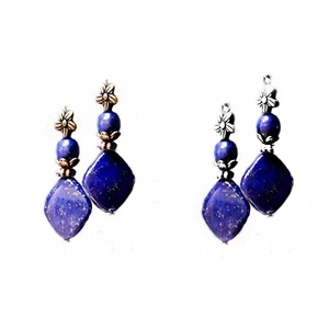 Earrings, Lapis Lazuli vintage style bronze drop, choose clip on or pierced - Picture 1 of 4
