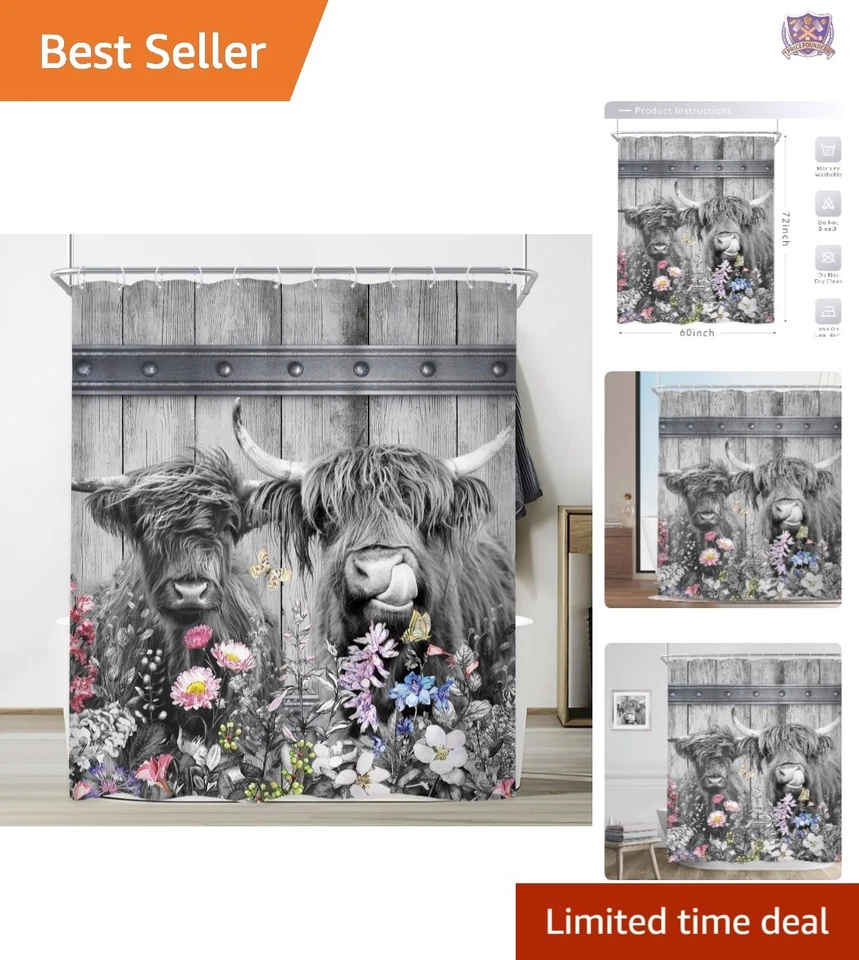 Cortina de ducha Highland Cow poliéster granja rústica 60x72 pulgadas decoración de baño Foto 1 de 4