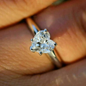2.90 Ct Heart Cut Solitaire MOISSANITE Engagement Ring Solid 14K White Gold - Picture 1 of 3