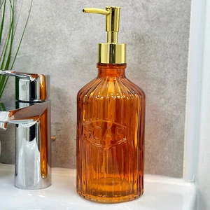 Orange Soap Dispenser 500ml Eclectic Ribbed Glass Gold Pump Bathroom Accessory - Picture 1 of 6