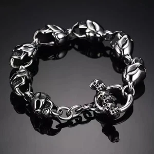 Moda Joyería Oro O Plata Calavera Eslabón Cadena Acero Inoxidable Pulsera 468 - Imagen 1 de 6