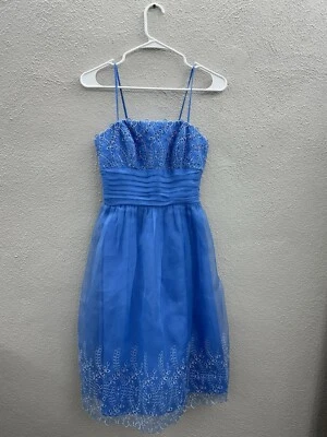Vestido de novia para mujer David azul floral con ojales vestido de dama de honor sin mangas Foto 1 de 4