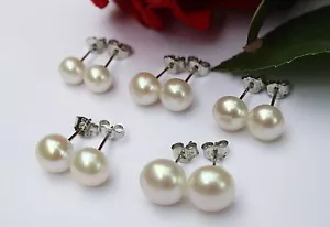 6mm-10mm BIANCO coltivate perle d'acqua dolce GIOIELLO Orecchini a farfalla - Foto 1 di 5
