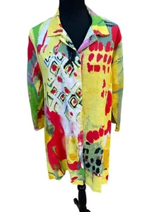 CTC Linen Abstract Art Thick Linen Tunic Shirt Dress XL Artsy Retro Sustainable - Picture 1 of 9
