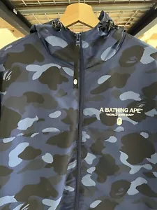 A Bathing Ape Bape Navy Blue Camo Nylon Zip Up Jacket Windbreaker Sz XXL New - Picture 1 of 7