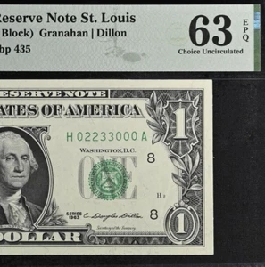 1963 $1 Federal Reserve Note PMG 63EPQ wanted fancy serial number 02233000 - Picture 1 of 3